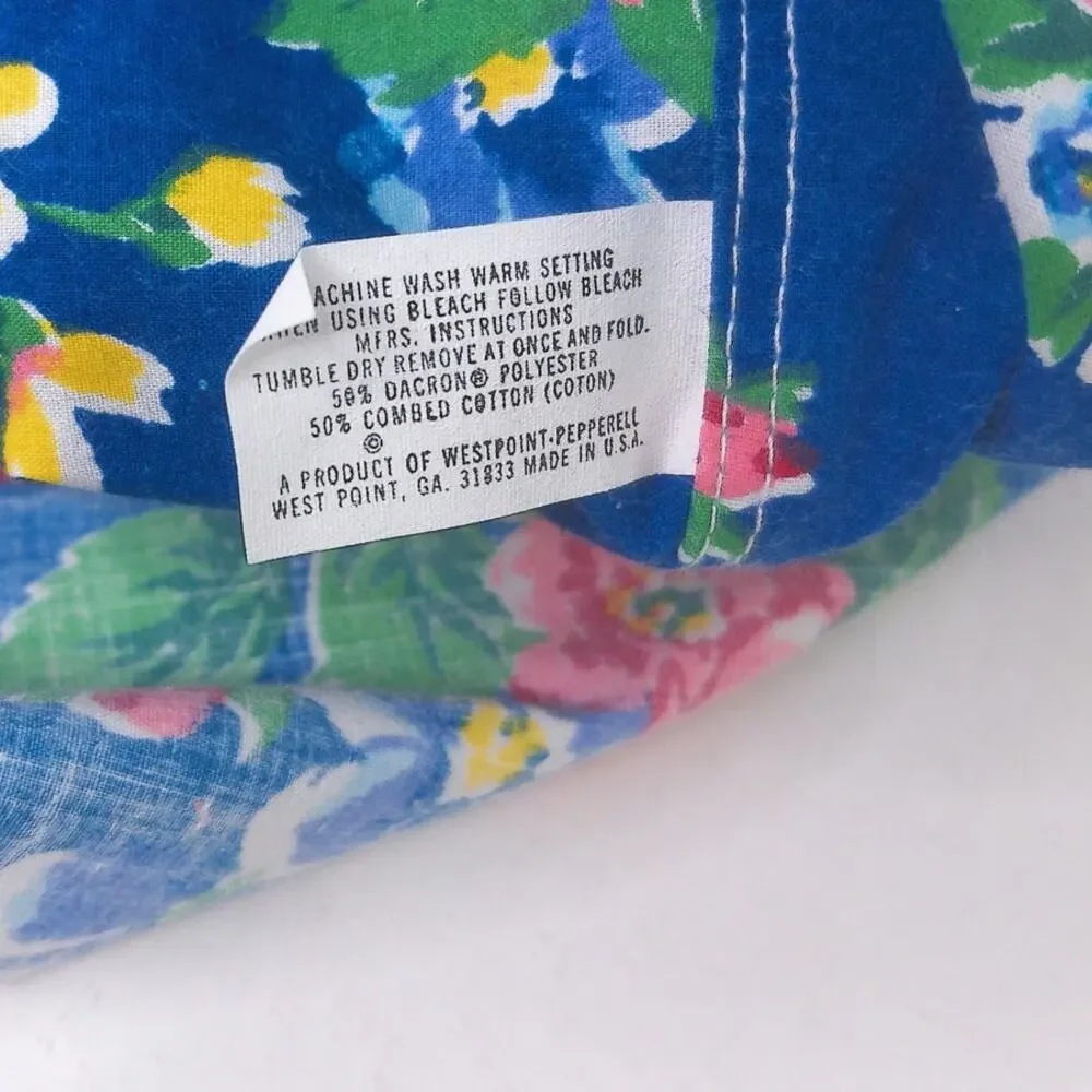Vintage Martex Blue Floral Roses Twin Fitted Sheet No Iron Percale Cottagecore